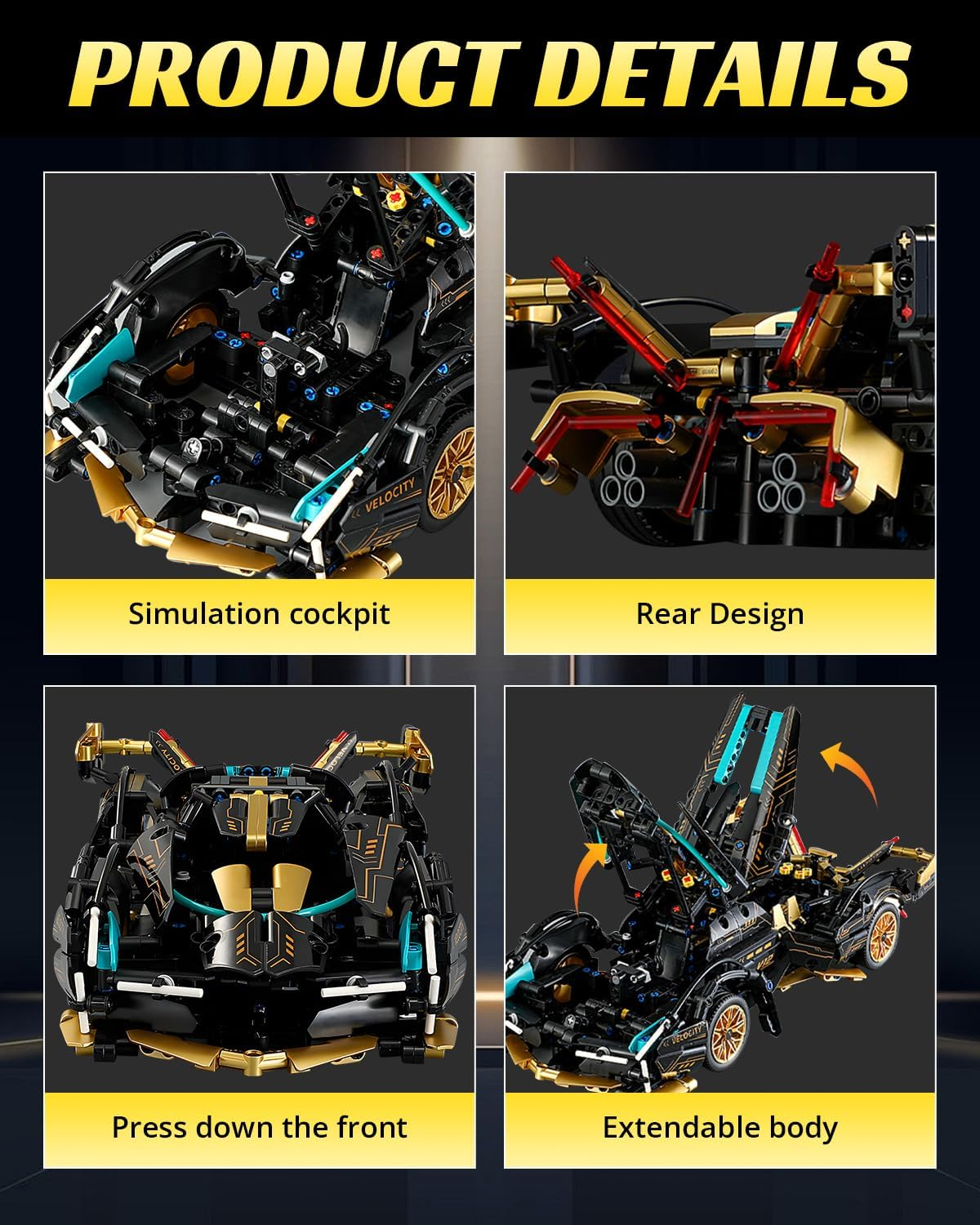 Super Sports Cars Model Sets - 1314 PCS Black Gold